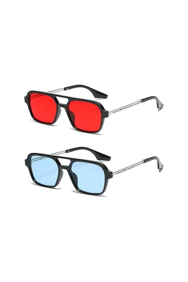 YUELUQU Lunettes de soleil aviateur rectangulaires rétro pour homme et femme - Lunettes de soleil vintage années 70 - Lunette