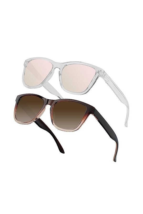 Ulknyss Lunettes de Soleil Femme Polarisées Carrée Lunette de Soleil Classique Rétro pour Femme Conduite Protection UV 2 Pair