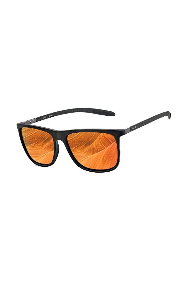 ZENOTTIC Lunettes de soleil polarisées pour homme en fibre de carbone avec branches carrées pour conduite, pêche, golf, sport