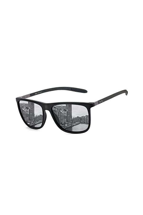 ZENOTTIC Lunettes de soleil polarisées pour homme en fibre de carbone avec branches carrées pour conduite, pêche, golf, sport