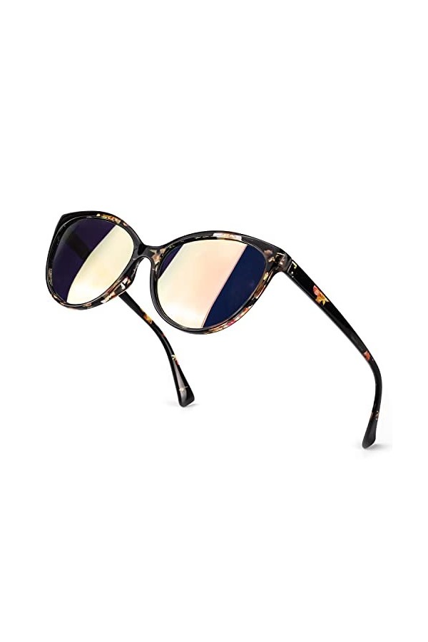 TJUTR Lunettes de Soleil Polarisées pour Femme, Lunettes Rétro Vintage yeux de chat anti-éblouissement UVA UVB Protection Fl