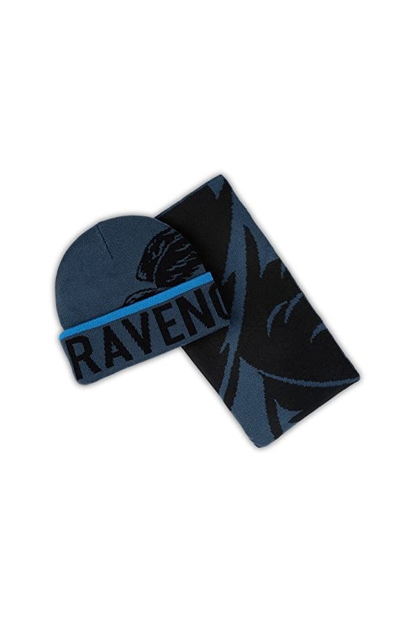 Ensemble bonnet et écharpe jacquard Harry Potter Serdaigle de qualité supérieure pour adultes, bleu, taille unique