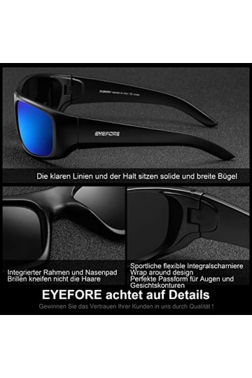 EYEFORE Lunettes de soleil homme femme polarisées vintage lunettes de soleil rectangulaires lunettes de sport noir lunettes d