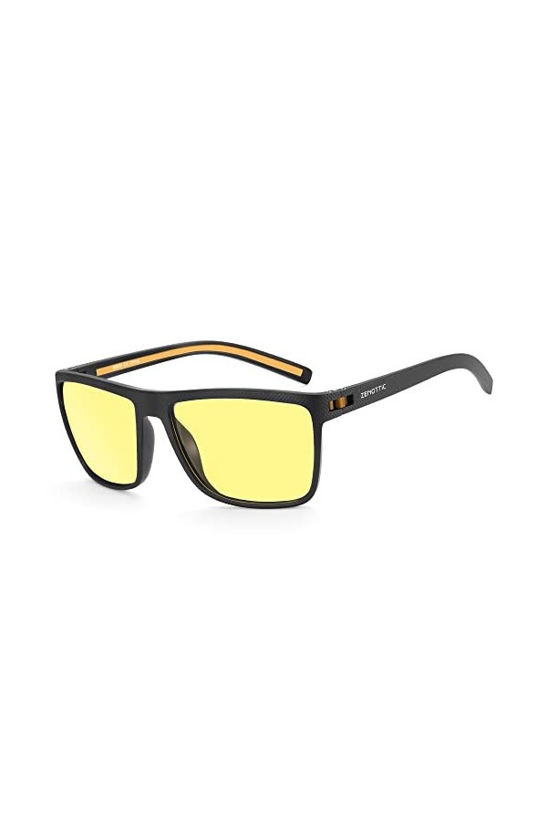 ZENOTTIC Lunettes de soleil polarisées pour homme léger TR90 cadre UV400 protection carré lunettes de soleil, C02 Cadre noir/