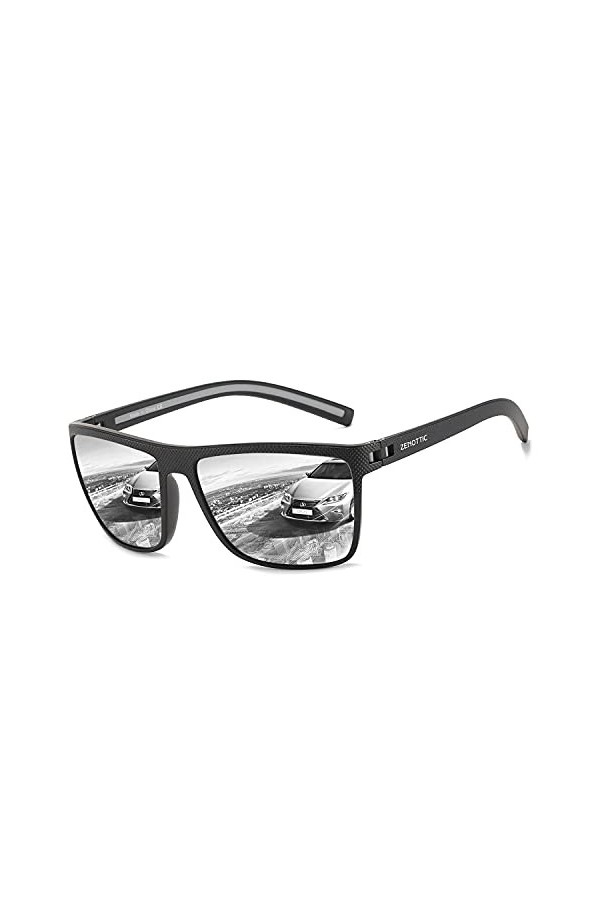 ZENOTTIC Lunettes de soleil polarisées pour homme léger TR90 cadre UV400 protection carré lunettes de soleil, C02 Cadre noir/