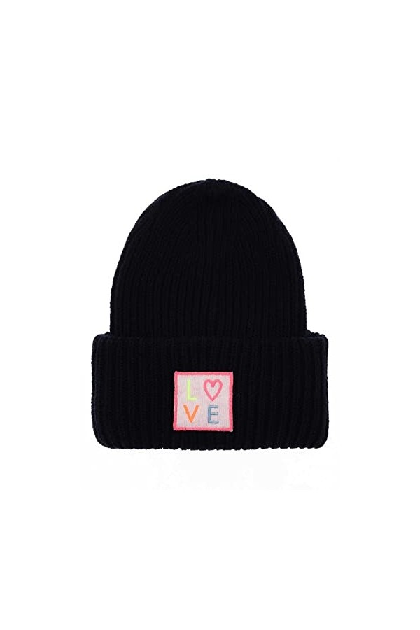 Zwillingsherz Bonnet Slouch avec cachemire – Bonnet tricoté de qualité supérieure avec patch Love pour femme fille garçon – T