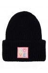 Zwillingsherz Bonnet Slouch avec cachemire – Bonnet tricoté de qualité supérieure avec patch Love pour femme fille garçon – T