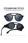 MAOXING Lunettes De Soleil Steampunk Rondes Rétro avec Protections Latérales en Cuir Lunettes De Mode pour Hommes Et Femmes A