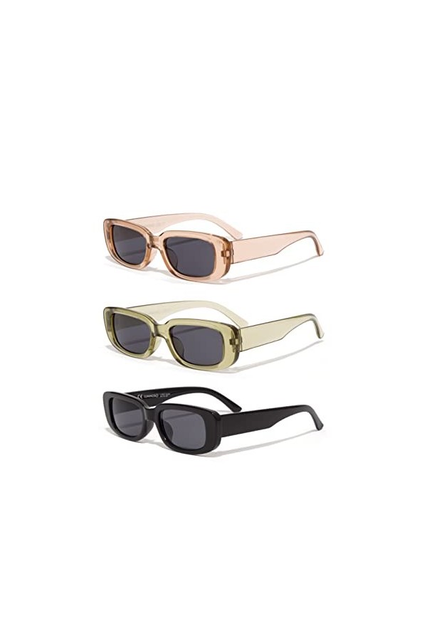 Luminoso Eyewear - Lunettes de soleil unisexes rectangulaires rétro - Lot de 3 - Monture en polycarbone noir/marron/vert - UV