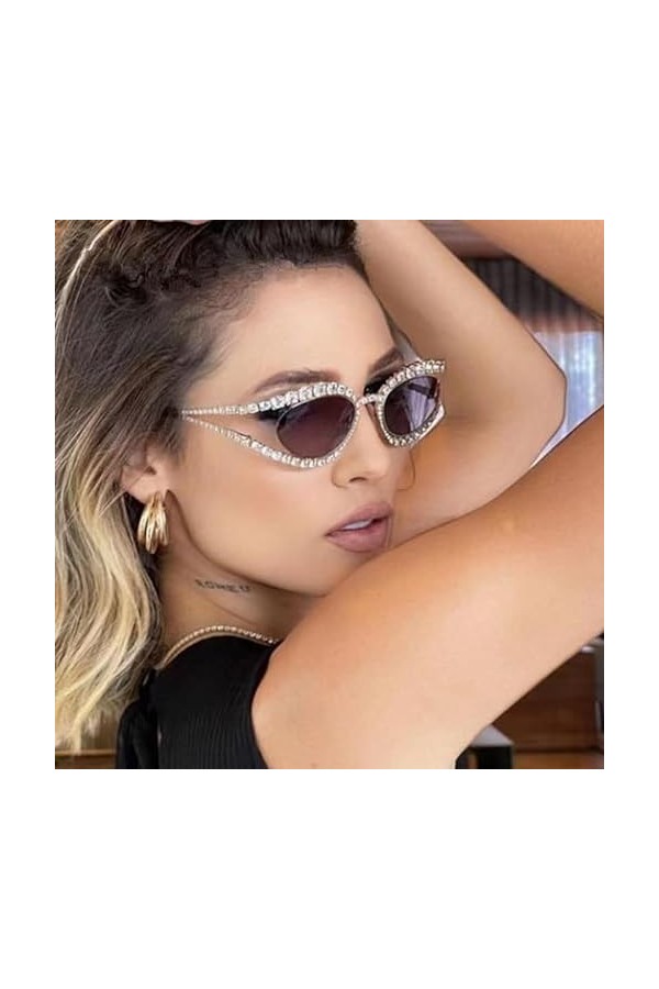 RUDELL Lunettes De Soleil Femme Lunettes De Soleil En Forme DOeil De Chat Incrustées De Diamants Modèle De Lunettes De Style