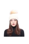 BeFur Bonnet chaud pour femme avec pompon en fourrure de renard, Noir , Taille unique
