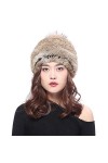 BeFur Bonnet tricoté pour femme - Avec pompon en fourrure de lapin - Chaud, marron, Taille unique