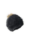 BeFur Bonnet tricoté pour femme - Avec pompon en fourrure de lapin - Chaud, marron, Taille unique