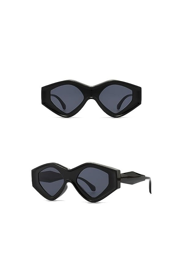 HPIRME Punk lunettes de soleil femmes petit chat lunettes triangulaire losange triangle lunettes hommes UV400, noir gris, tai