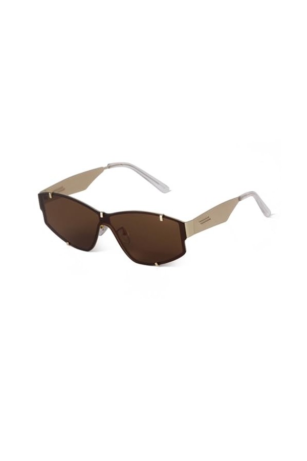 Lunettes de Soleil Oeil de Chat Femmes Marron Ombre Métal Conduite Hommes Lunettes de Soleil Cateye Femme Protection UV400, 5