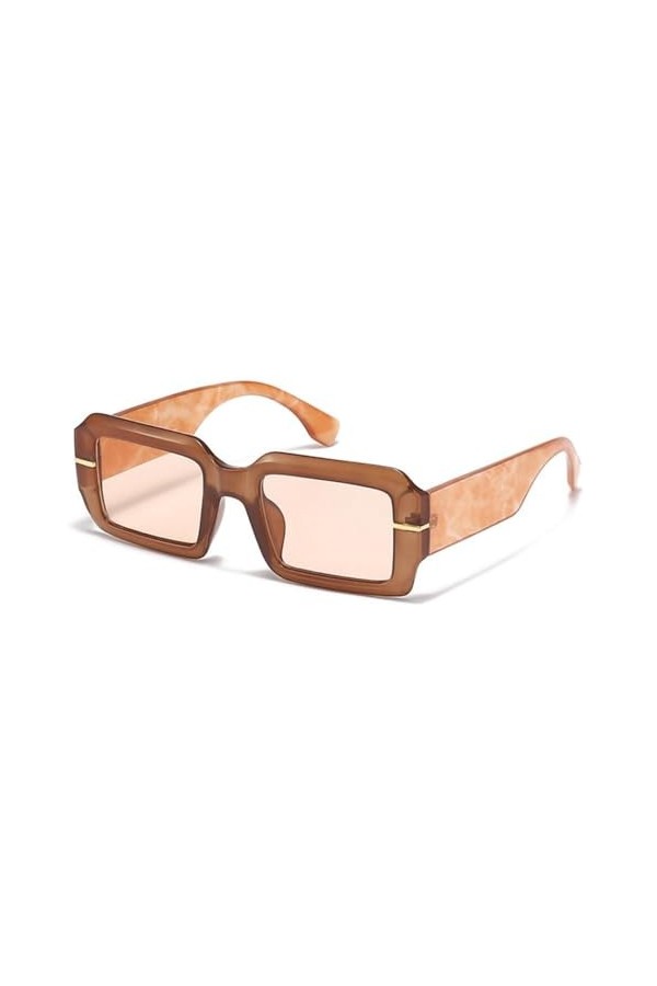 HPIRME Lunettes de Soleil Surdimensionnées Femme Rivets Lunettes de Soleil Carrées Femme Rectangle Nuances Vertes UV400,thé t