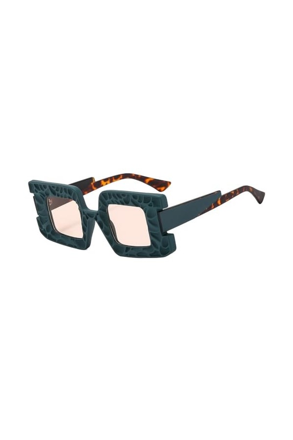 HCHES Lunettes de soleil carrées rétro pour femmes, nuances dégradées UV400, lunettes de soleil de couleur contrastée, vert c