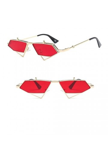 Gold Steampunk Flip Up Lunettes de soleil Hommes Vintage Red Metal Frame Triangle Lunettes de soleil pour femmes, or avec rou