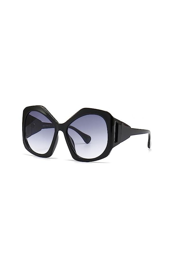 HPIRME Lunettes de soleil polygone surdimensionnées pour femmes hommes Vintage lunettes de soleil à monture noire nuances UV4