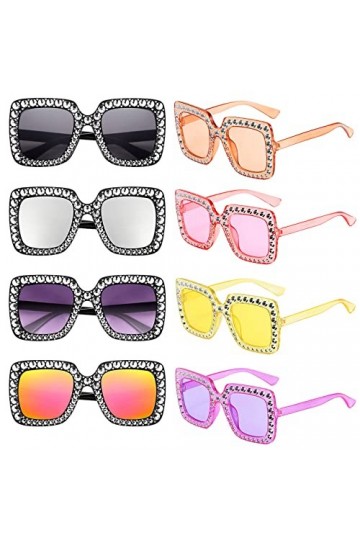 SUNOVELTIES Lot de 8 paires de lunettes de soleil pour femme avec monture épaisse et strass, multicolore, Medium