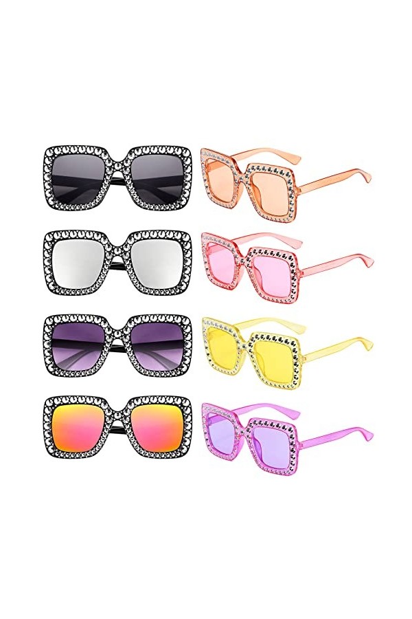 SUNOVELTIES Lot de 8 paires de lunettes de soleil pour femme avec monture épaisse et strass, multicolore, Medium