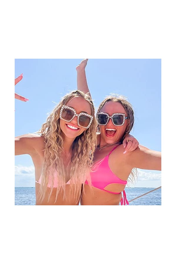 SUNOVELTIES Lot de 8 paires de lunettes de soleil pour femme avec monture épaisse et strass, multicolore, Medium