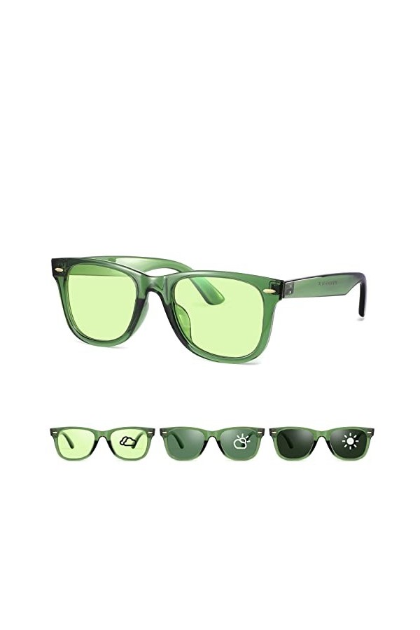 TJUTR Lunettes Photochromiques pour Hommes Femmes, Lentille Polycarbonate & Revêtement AR, Lunettes Bloquant la Lumière Bleue