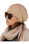 prettystern Bord roulé Couleur Unie Femme Casual Cachemire Laine Cashmere Bonnet tricoté Gris Clair