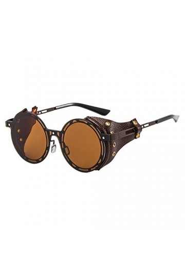 Lunettes de soleil Steampunk pour hommes Lunettes de soleil en métal Femmes Nuances rétro Mode Cuir avec protections latérale