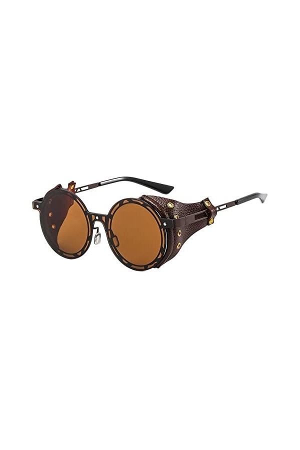 Lunettes de soleil Steampunk pour hommes Lunettes de soleil en métal Femmes Nuances rétro Mode Cuir avec protections latérale