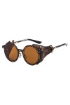 Lunettes de soleil Steampunk pour hommes Lunettes de soleil en métal Femmes Nuances rétro Mode Cuir avec protections latérale