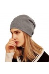 prettystern Bord roulé Couleur Unie Femme Casual Cachemire Laine Cashmere Bonnet tricoté Gris Clair