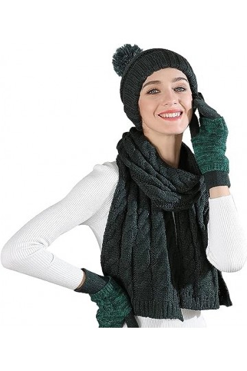 3 en 1 Bonnet Écharpe Ensemble et Gants pour Femme Bonnet Pom Beanie en Tricot Gant à Écran Tactile Écharpe Longue pour lhiv