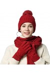 3 en 1 Bonnet Écharpe Ensemble et Gants pour Femme Bonnet Pom Beanie en Tricot Gant à Écran Tactile Écharpe Longue pour lhiv