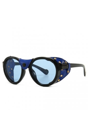 MUTYNE Steam Punk Ovale Coupe-Vent Lunettes De Soleil Hommes Femmes Mode Nuances UV400 Vintage Lunettes,Bleu,Taille Unique