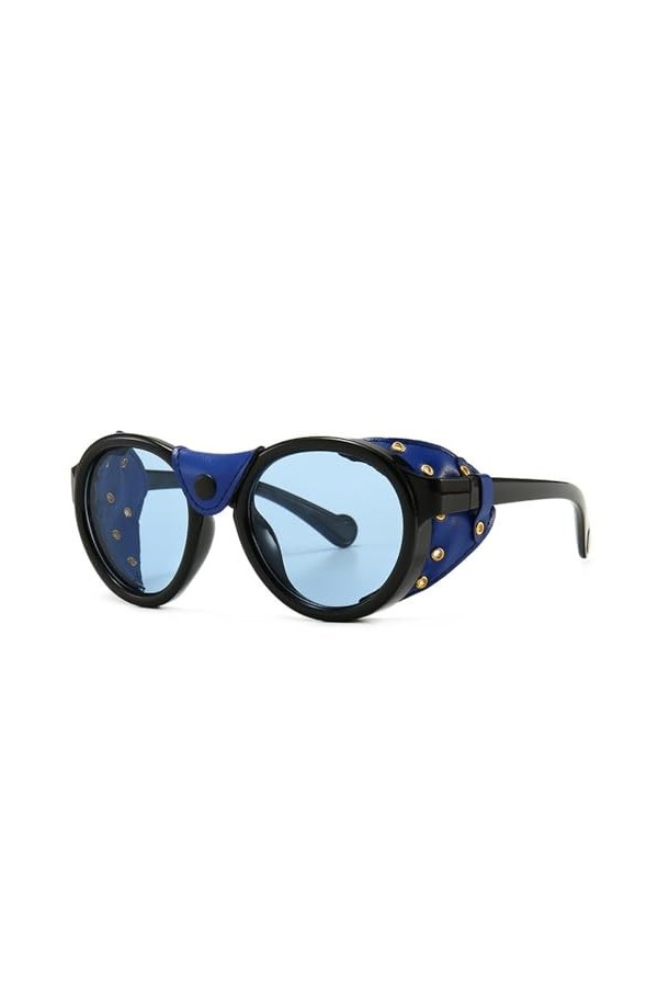 MUTYNE Steam Punk Ovale Coupe-Vent Lunettes De Soleil Hommes Femmes Mode Nuances UV400 Vintage Lunettes,Bleu,Taille Unique