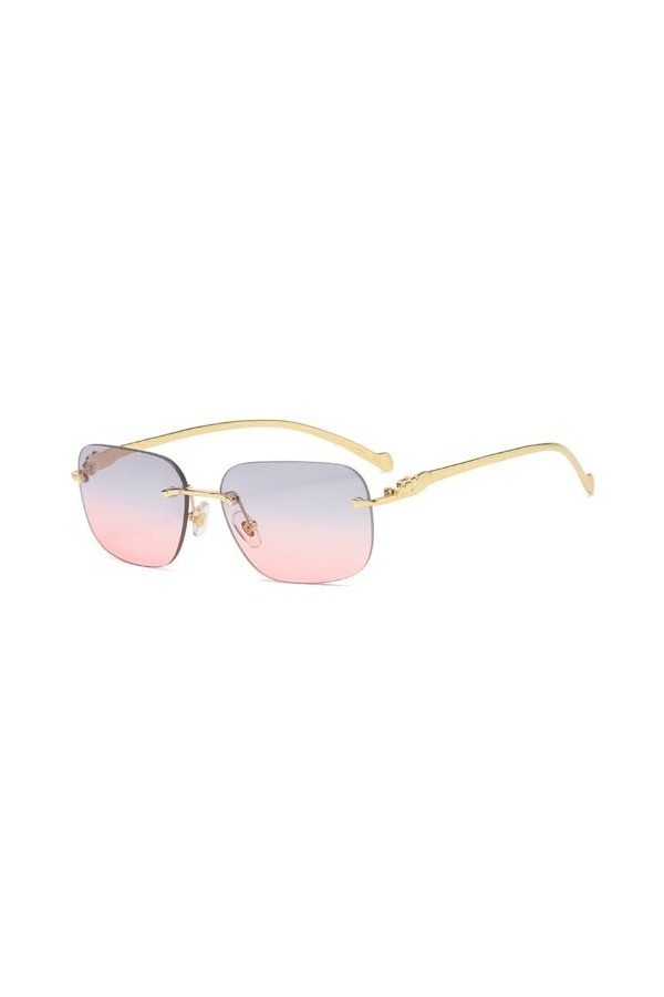 Lunettes de Soleil rectangulaires Femmes Lunettes de Soleil sans Monture dégradées Hommes UV400 Nuances de Conduite Lunettes