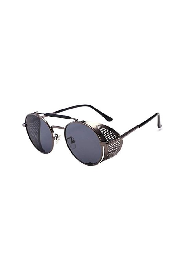 ANICHE Lunettes de Soleil pour Femmes, Vintage Steam Punk Lunettes de Soleil en métal Ronde Lunettes Punk de Vapeur Lunettes 