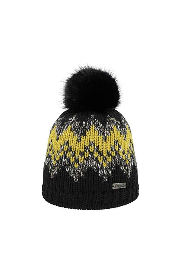 Eisglut Romy Merino Bonnet Femme, Noir/Moutarde, M 57-58cm