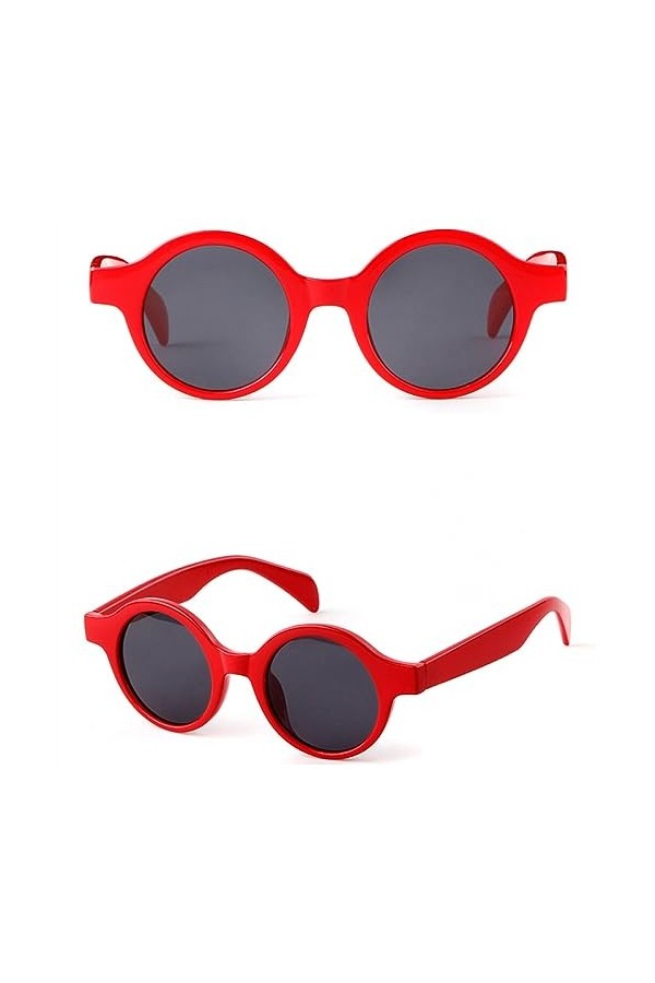 HPIRME Rétro petites lunettes de soleil rondes rouges femmes dames minuscule cercle lunettes de soleil nuances, C4, taille un