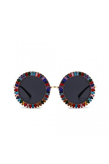 FOOOZ Lunettes de soleil diamant Lunettes de soleil rondes rétro de luxe Lunettes de soleil de luxe pour femmes, C2, Autre