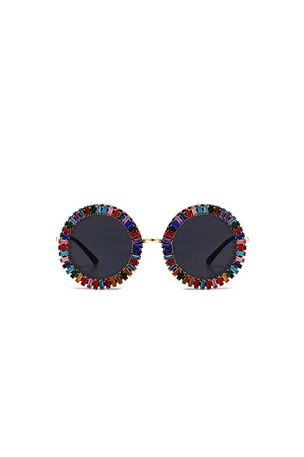 FOOOZ Lunettes de soleil diamant Lunettes de soleil rondes rétro de luxe Lunettes de soleil de luxe pour femmes, C2, Autre