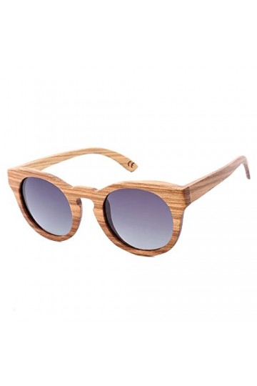 Lunettes de soleil rondes polarisées pour femme - Rétro faites à la main - En bois de noyer de catégorie 3 - Avec étui en bam