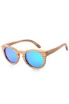 Lunettes de soleil rondes polarisées pour femme - Rétro faites à la main - En bois de noyer de catégorie 3 - Avec étui en bam