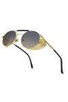 RONSOU Steampunk Style Ronde Vintage Lunettes de Soleil Rétro Lunettes UV400 Protection Métal Cadre Cadre Doré Lentille Pente