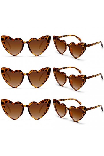 Pibupibu Lot de 6 paires de lunettes de soleil en vrac en forme de cœur vintage pour femme, Motif léopard
