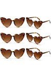 Pibupibu Lot de 6 paires de lunettes de soleil en vrac en forme de cœur vintage pour femme, Motif léopard