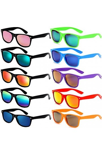 FSMILING Lot de 10 paires de lunettes de soleil fluo unisexes multicolores effet miroir années 80 pour homme et femme, Couleu