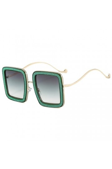 HCHES Lunettes de Soleil carrées à Paillettes de Cristal pour Femmes, Lunettes de Soleil drôles clignotantes, Vert, Taille Un