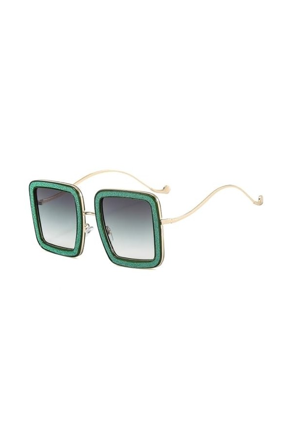 HCHES Lunettes de Soleil carrées à Paillettes de Cristal pour Femmes, Lunettes de Soleil drôles clignotantes, Vert, Taille Un